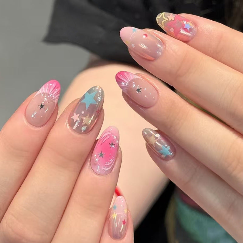 Star-Printed Creative Press-On Nail Art