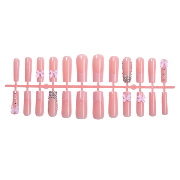 Decorative Nail Art Press-On Set with Bow and Gem Accents Stornfield