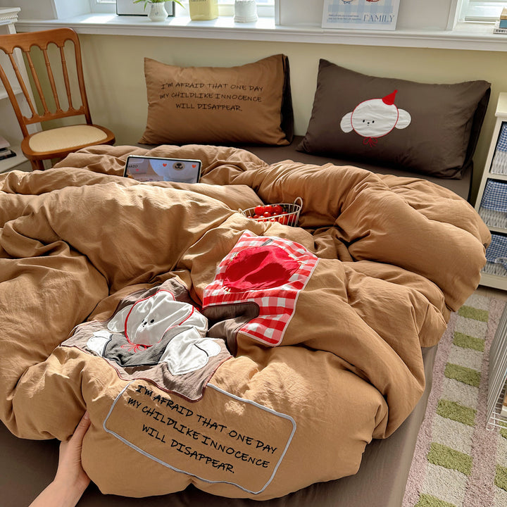 Plush Quilted Cartoon Puppy Duvet Comforter Set