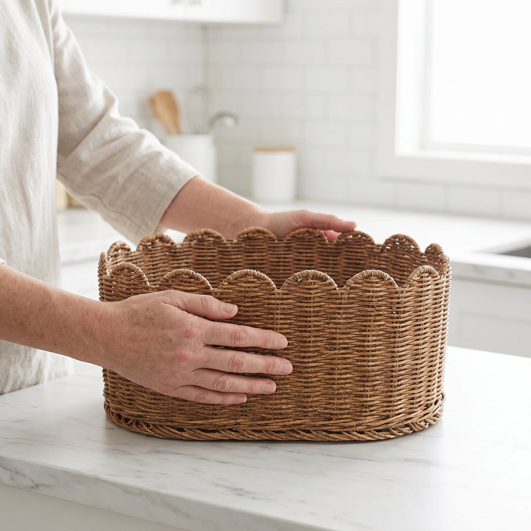 Rustic storage basket made of woven natural material Stornfield