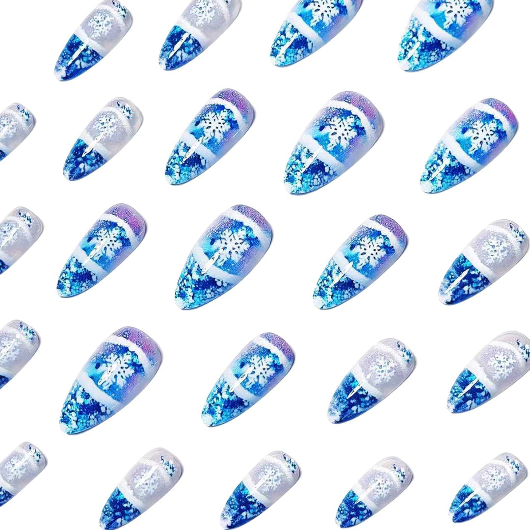 Glamorous artificial nails in winter snow crystal design Stornfield
