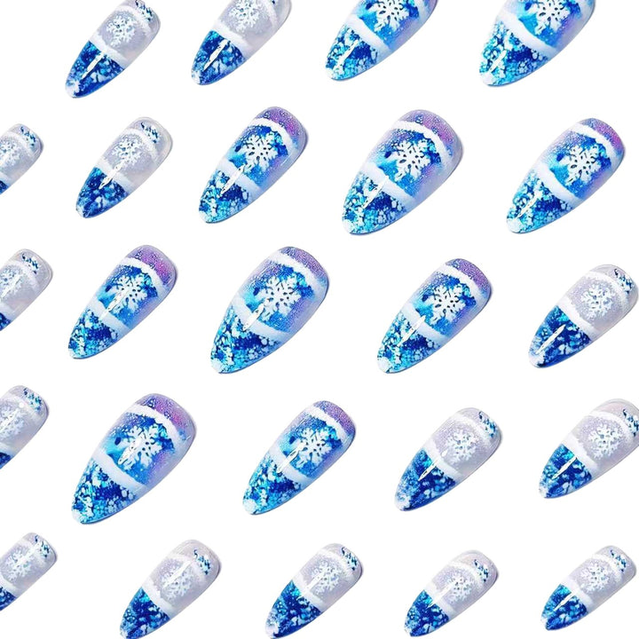 Glamorous artificial nails in winter snow crystal design Stornfield