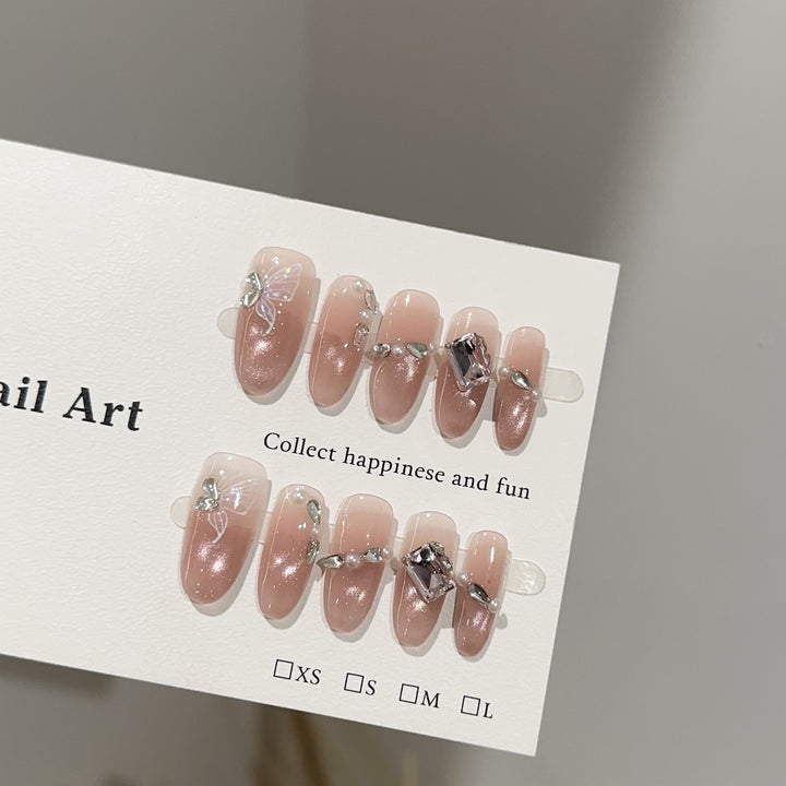 Elegant Press-On Nail Art Set with Decorative Accents