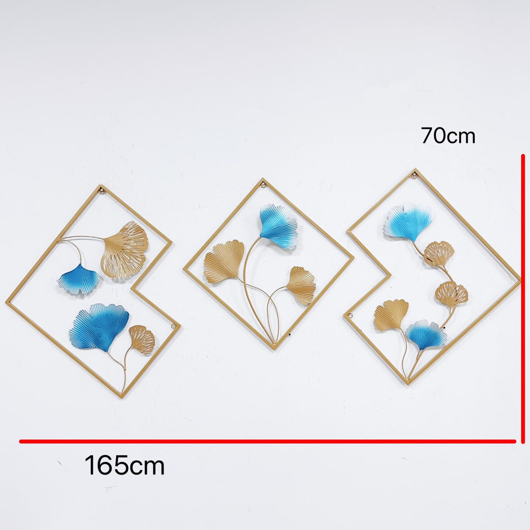 Decorative Metal Wall Art Set with Ginkgo Leaf and Floral Design Stornfield