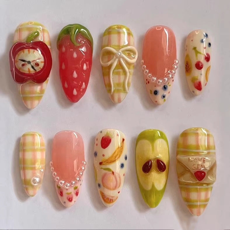 Artificial nail set with cheerful fruit and flower motifs Stornfield