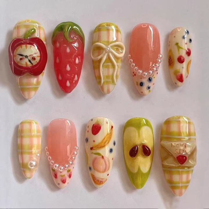 Artificial nail set with cheerful fruit and flower motifs Stornfield