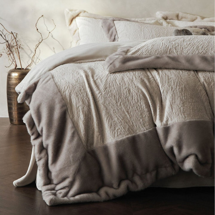 Plush Faux-Fur Reversible Down-Alternative Comforter Set with Velvet-Texture Shams