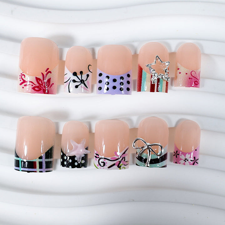 Acrylic Nail Set with Playful Bows and Patterns Stornfield