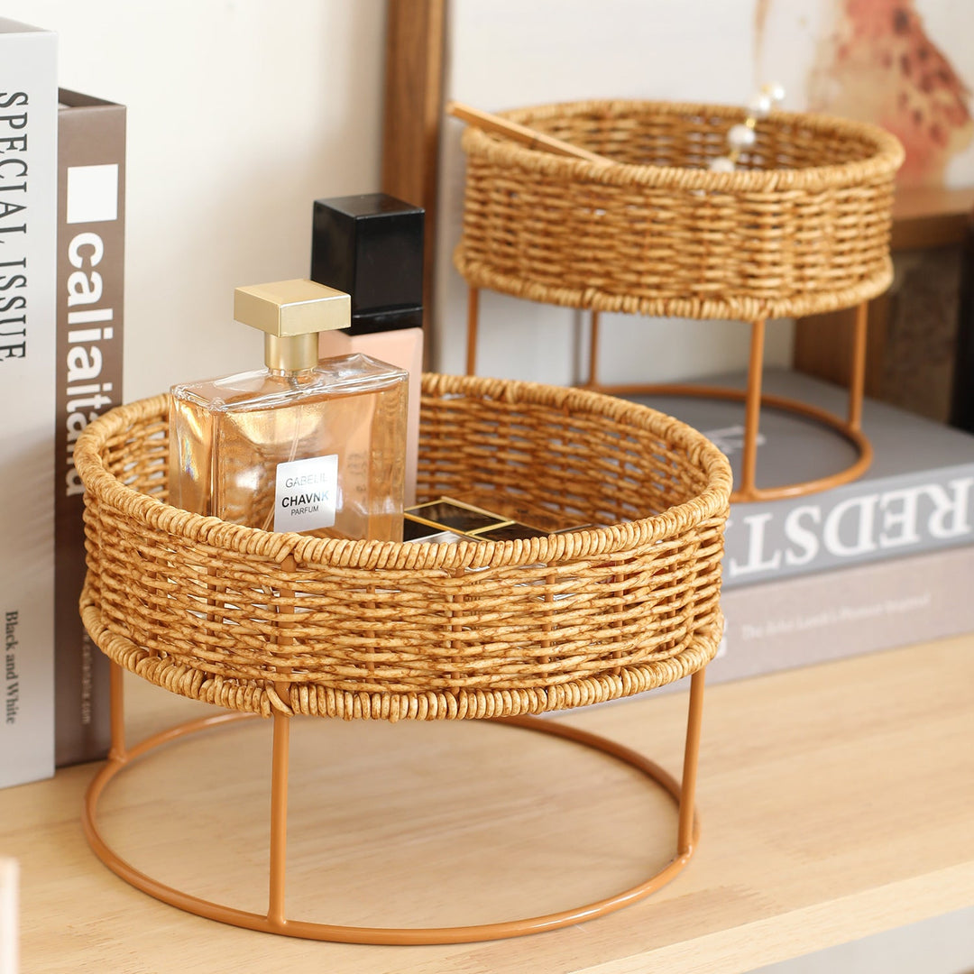 Round Woven Storage Tray with Metal Base Stornfield