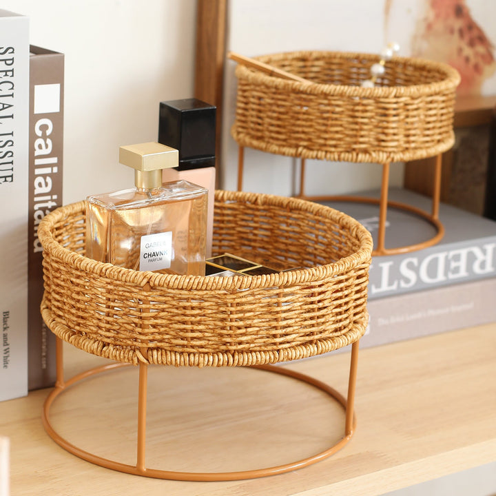 Round Woven Storage Tray with Metal Base Stornfield