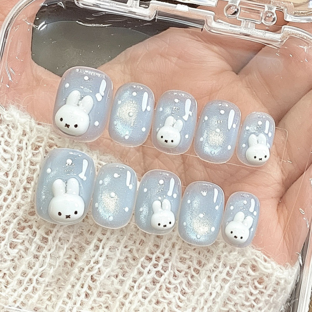 Decorative Press-On Nail Art Set with Whimsical Bunny Design