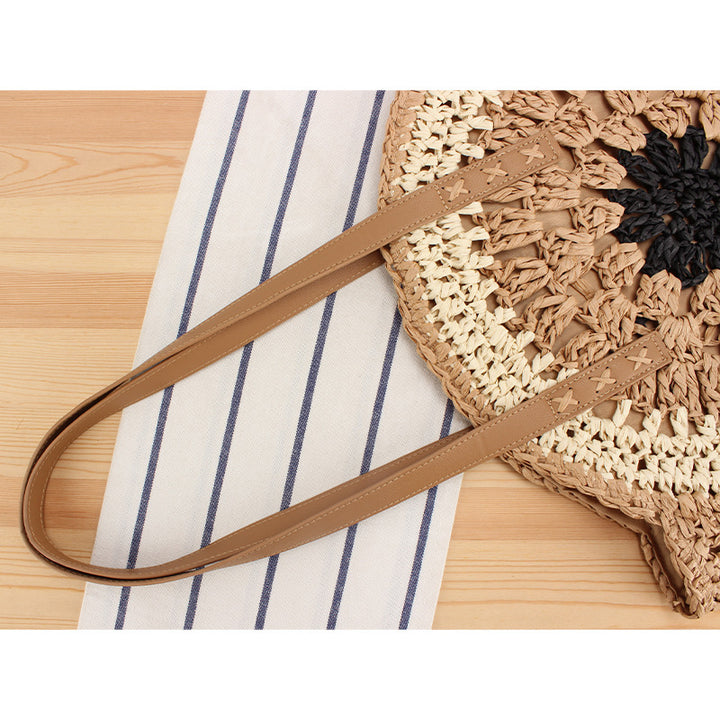 Round Bast Tote Bag with Handwoven Design Stornfield