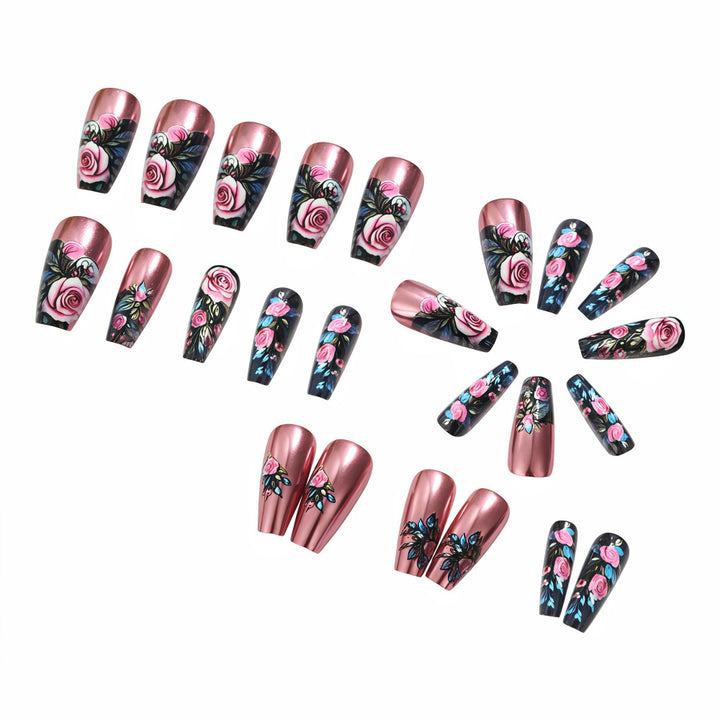 Artificial nails with floral rose pattern Stornfield
