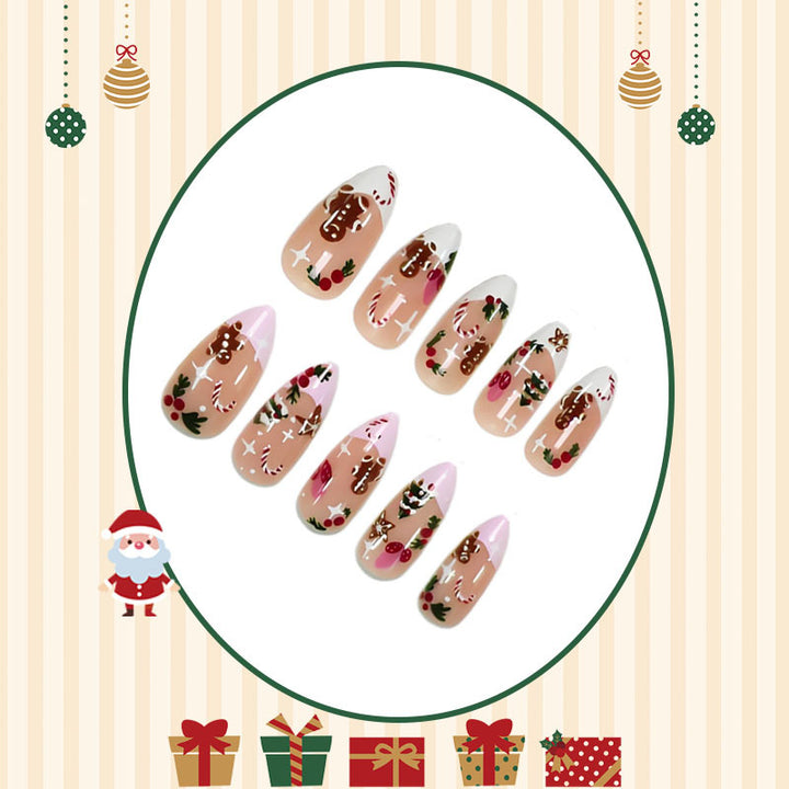 Artificial nail set with festive Christmas motifs and glossy finish Stornfield