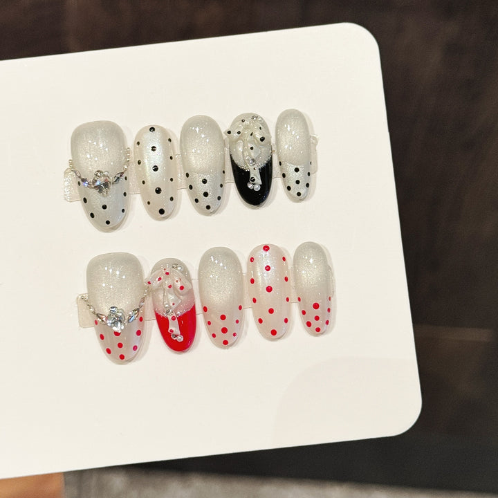 Decorative Press-On Nails Set with Polka Dot Design