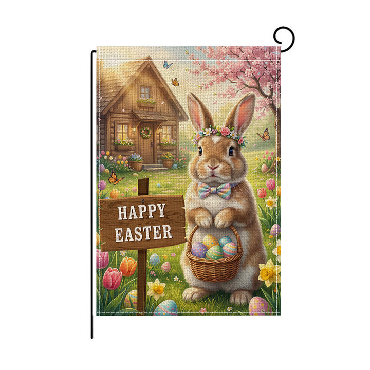 Decorative Outdoor Burlap-Texture Easter Garden Flag with Double-Sided Print and Pole Sleeve