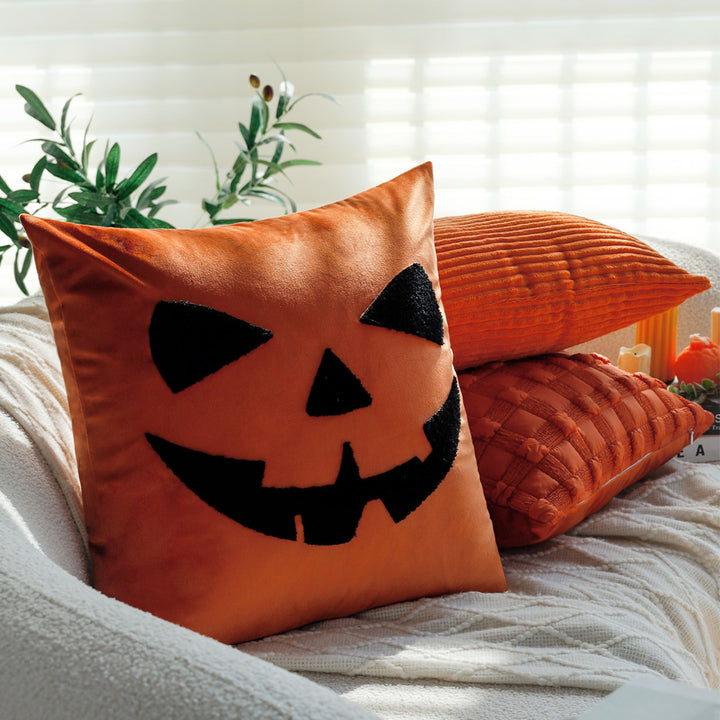 Square cushion cover with Halloween pumpkin tufting and soft cotton satin Stornfield