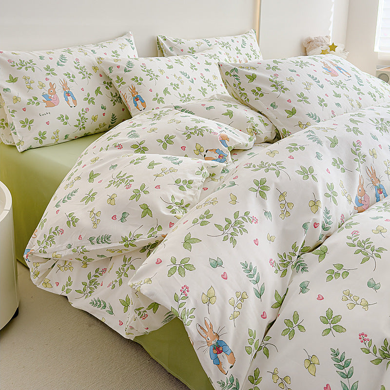 Rose-Print Cotton Sateen Duvet Cover Ensemble with Hypoallergenic Down-Alternative Comforter