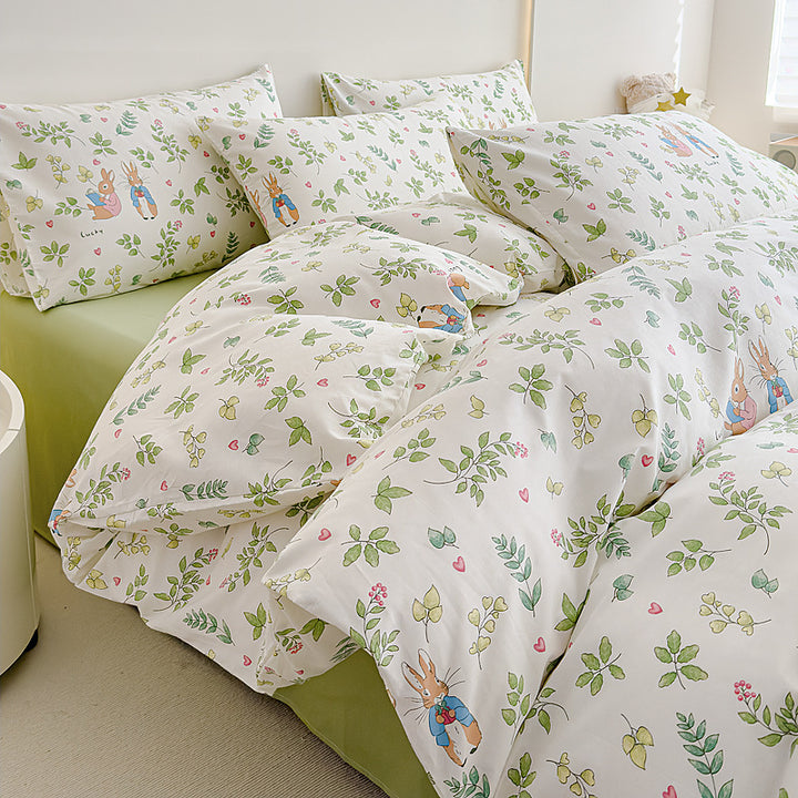 Rose-Print Cotton Sateen Duvet Cover Ensemble with Hypoallergenic Down-Alternative Comforter