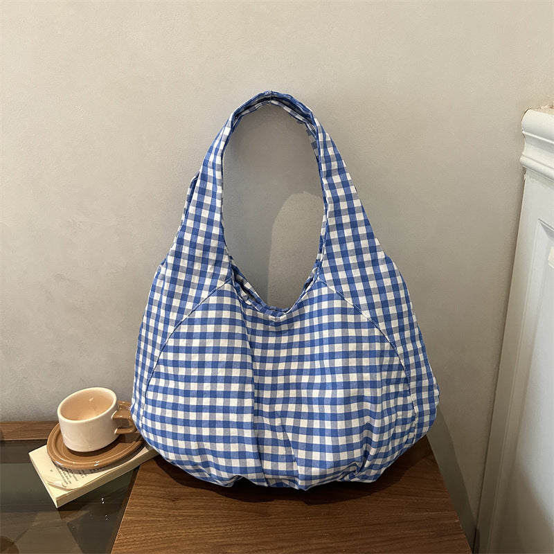 Casual Gingham Fabric Shoulder Bag