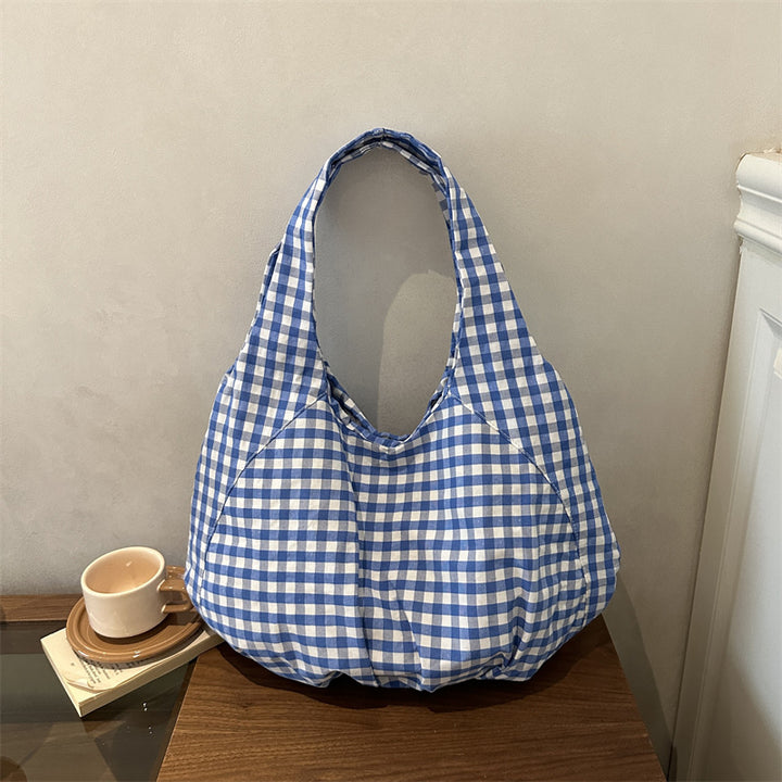 Casual Gingham Fabric Shoulder Bag