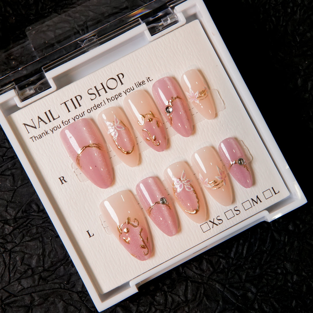 Decorative Press-On Nail Tips with Floral Designs