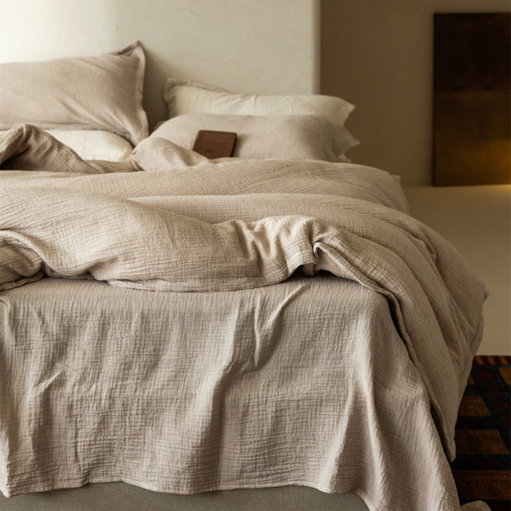 Lightweight Crinkled Cotton Gauze Duvet Cover & Pillowcase Set