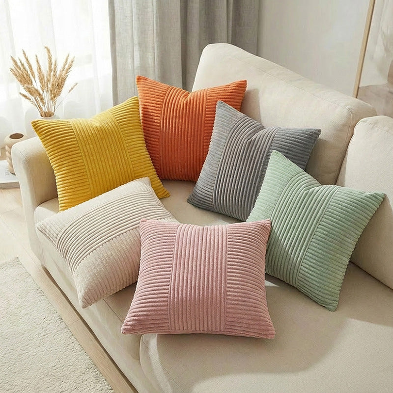 Ribbed Corduroy Square Throw Pillow Cover with Center Channel Texture and Hidden Zipper