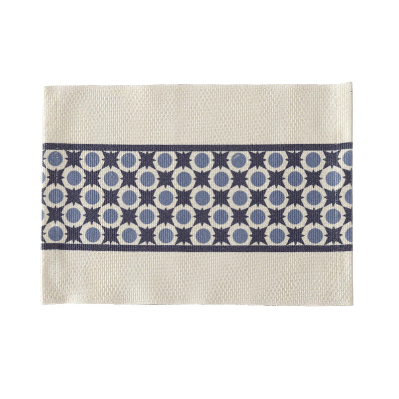 Woven rectangular table set made of cotton blend with central diamond band
