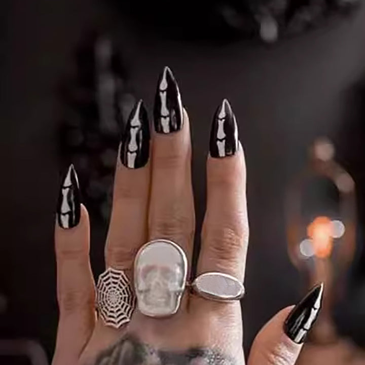 Gothic Skull-Design Stiletto Press-On Nails Stornfield