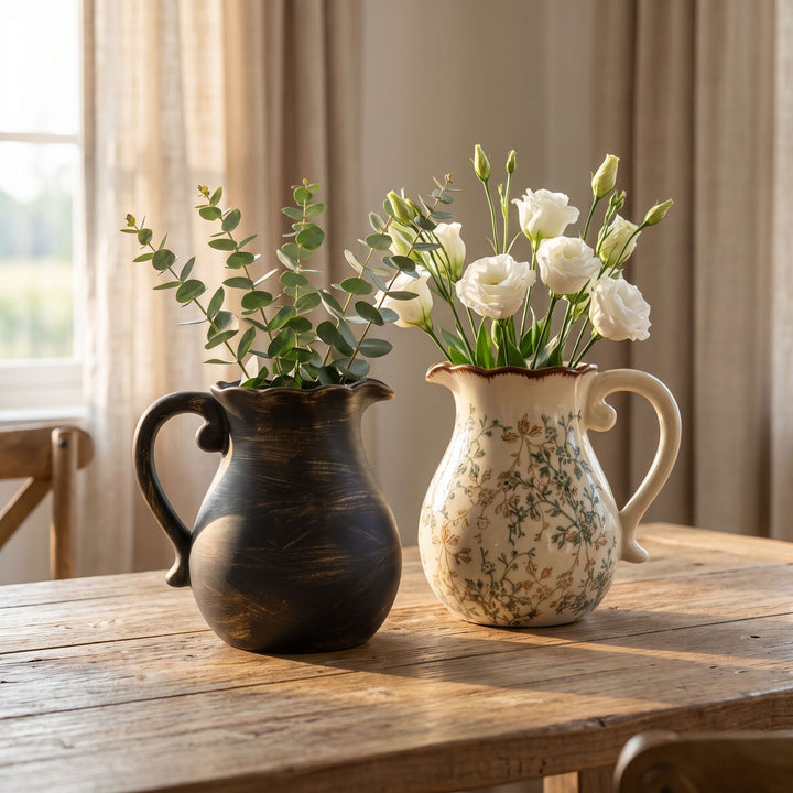 Elegant ceramic jug with floral patterns Stornfield