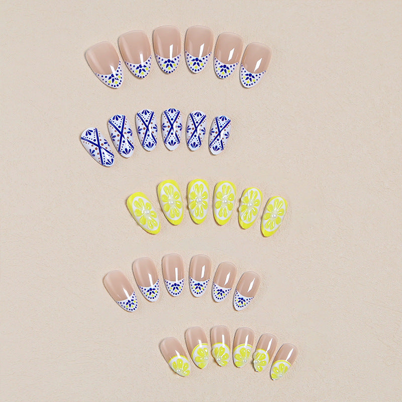 Creative Nail Art Set with Lemon and Flower Designs Stornfield