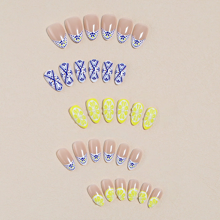 Creative Nail Art Set with Lemon and Flower Designs Stornfield