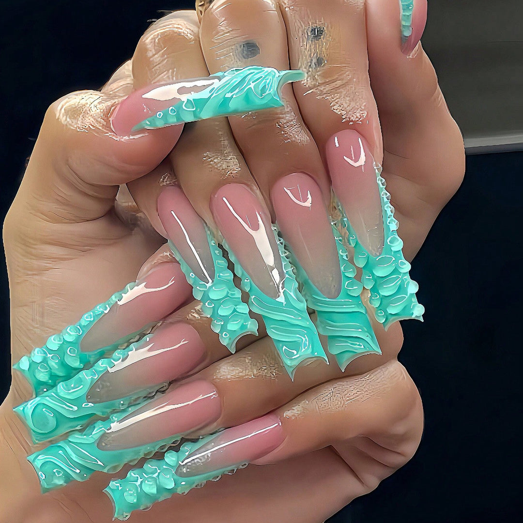 Artistic Long Press-On Nail Art Set with Textured Design Stornfield