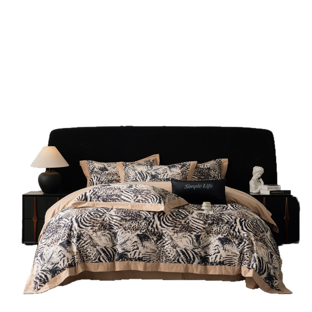 Luxury Mixed-Animal Satin-Feel Duvet Cover Set with Contrasting Hem