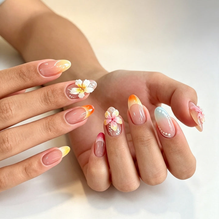 Artificial nails with color accents and floral design Stornfield