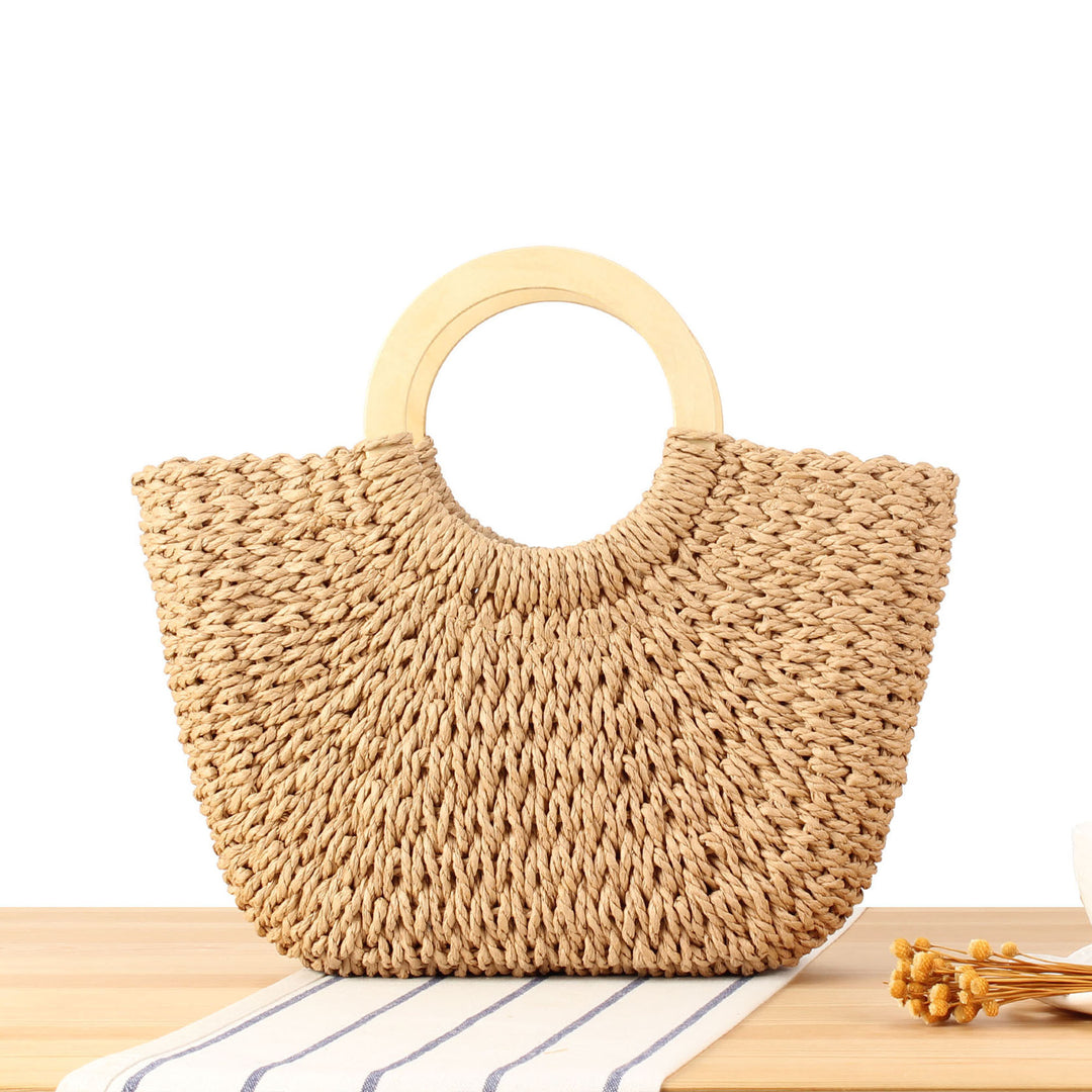Designer bag made of hand-woven wicker with wooden handle Stornfield