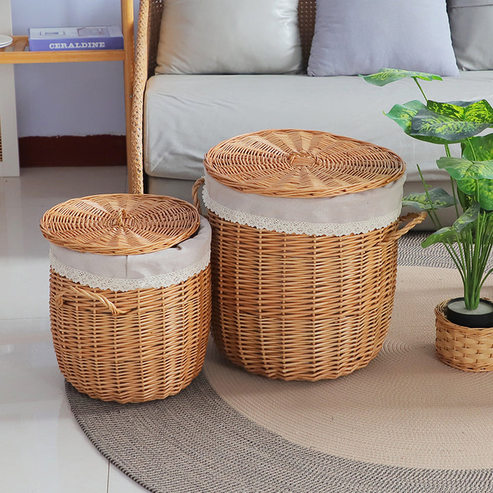 Braided laundry basket with removable fabric lid