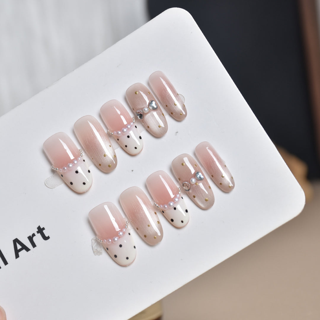 Artistic Pearl-Embellished Press-On Nail Extensions Stornfield