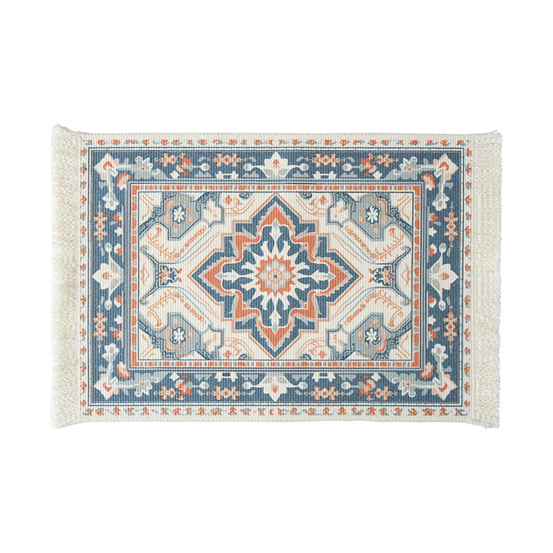 Short-pile decorative bathroom and runner carpet in oriental medallion style with fringes Stornfield