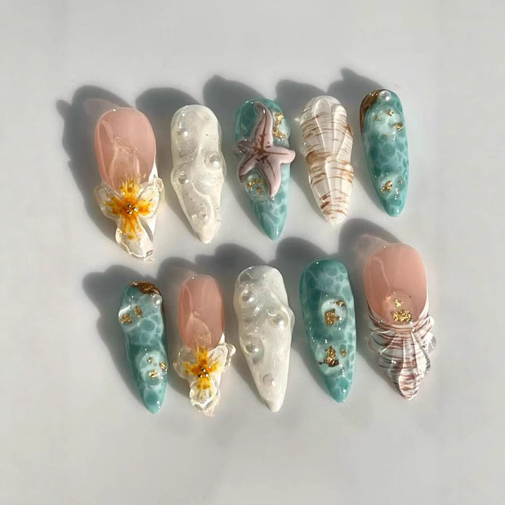Ocean-Inspired 3D Decorative Press-On Nail Set Stornfield