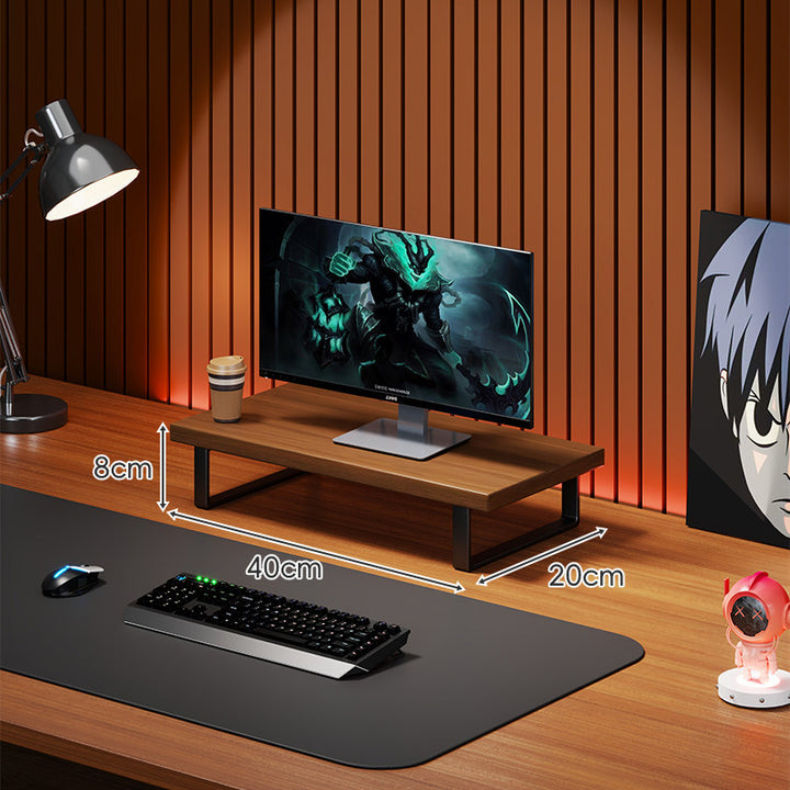Wooden Monitor Riser Stand with Metal Frame and Cable Management