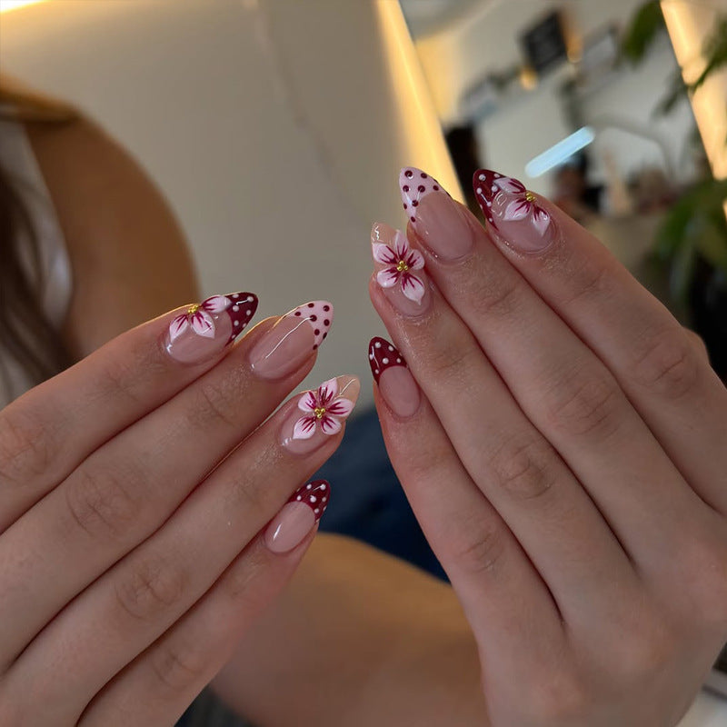 Artistic Floral Stiletto Press-On Nails with Decorative Accents Stornfield
