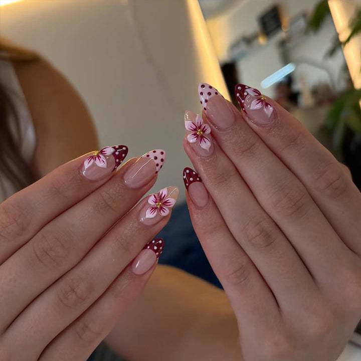 Artistic Floral Stiletto Press-On Nails with Decorative Accents Stornfield