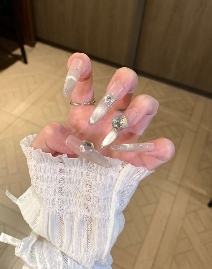 Rhinestone-Accented Stiletto Nail Extensions
