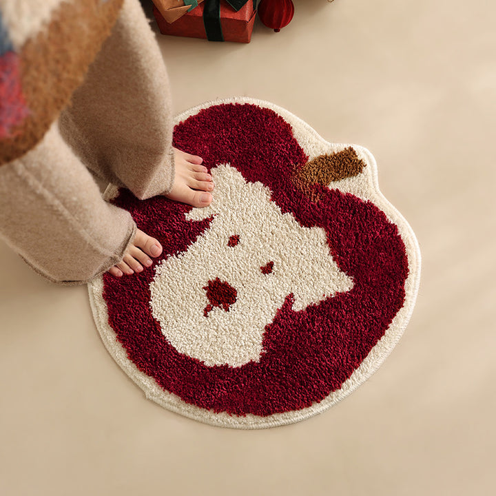Apple-shaped tufted doormat carpet with dog motif and non-slip backing Stornfield