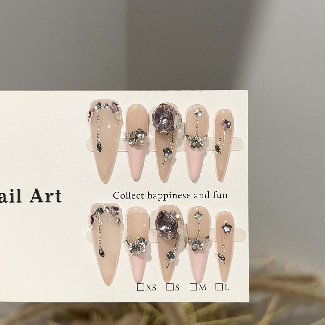 Elegant Rhinestone-Embellished Press-On Nails 1790730559