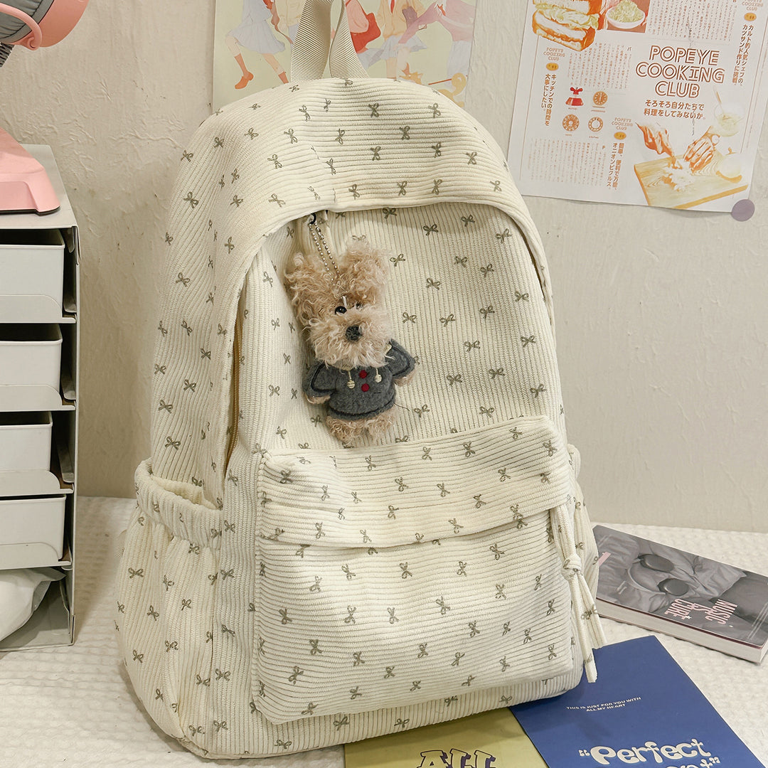 Cute Bow-Embellished Corduroy Backpack Stornfield