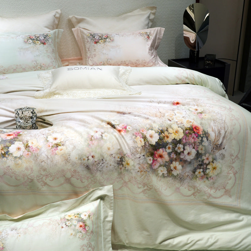 Luxury Floral Micro-Sateen Duvet Cover Set with Reversible Decorative Pillow Shams