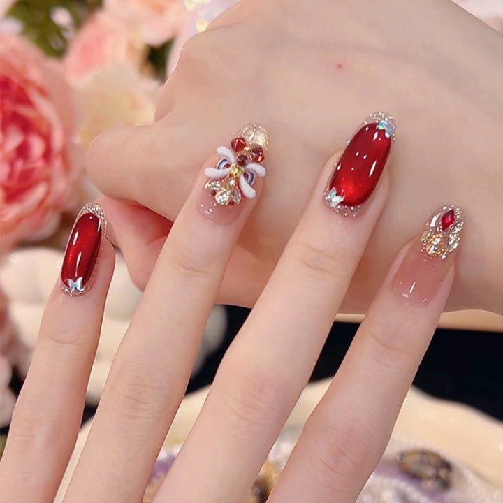 Glamorous artificial nail tips with 3D flower and crystal embellishments Stornfield